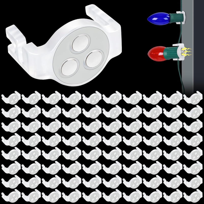 Axcoix 2025 Upgraded Magnetic Christmas Light Clips,100 Pack Extra Strong Magnetic Clips Hooks for C9 C7 Christmas Lights, Magnet Christmas Light Clips for Metal Roof Gutters Outside Patio Holiday Lighting - Image 1